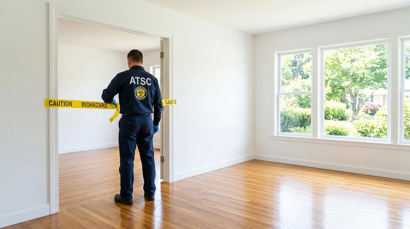 Certified biohazard cleanup crew performing Trauma Scene Cleanup in Orosi